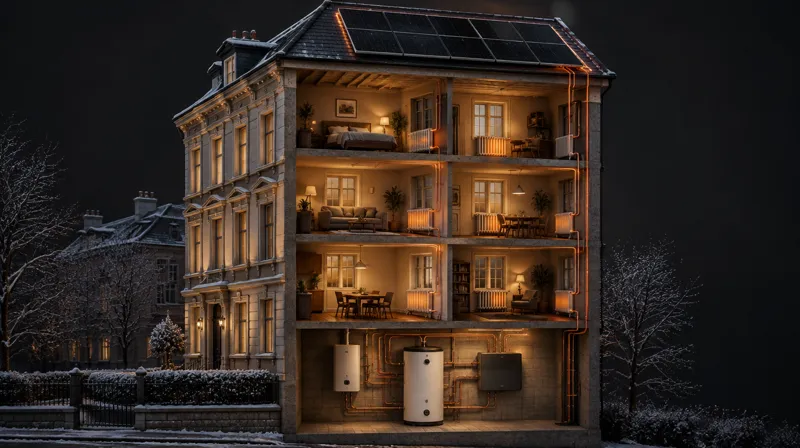 Schnitt durch einen Altbau mit Heizzentrale im Keller